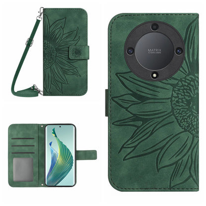 For Honor Magic5 Lite 5G / X9a 5G HT04 Leather Phone Case Sunflower Pattern Stand Wallet Cover with Shoulder Strap