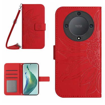 For Honor Magic5 Lite 5G / X9a 5G HT04 Leather Phone Case Sunflower Pattern Stand Wallet Cover with Shoulder Strap