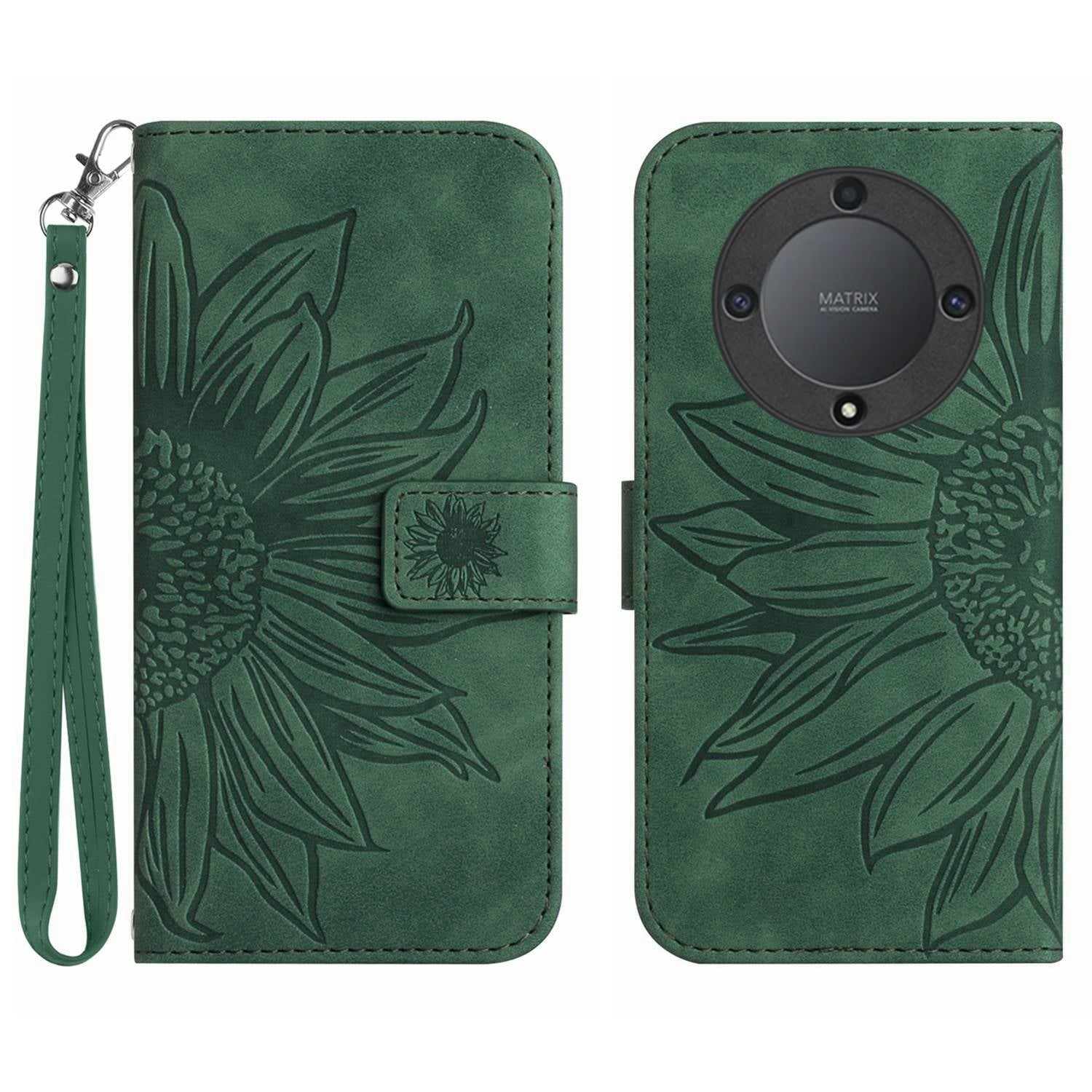 For Honor Magic5 Lite 5G / X9a 5G HT04 Leather Phone Case Sunflower Imprinted Stand Wallet Cell Phone Cover