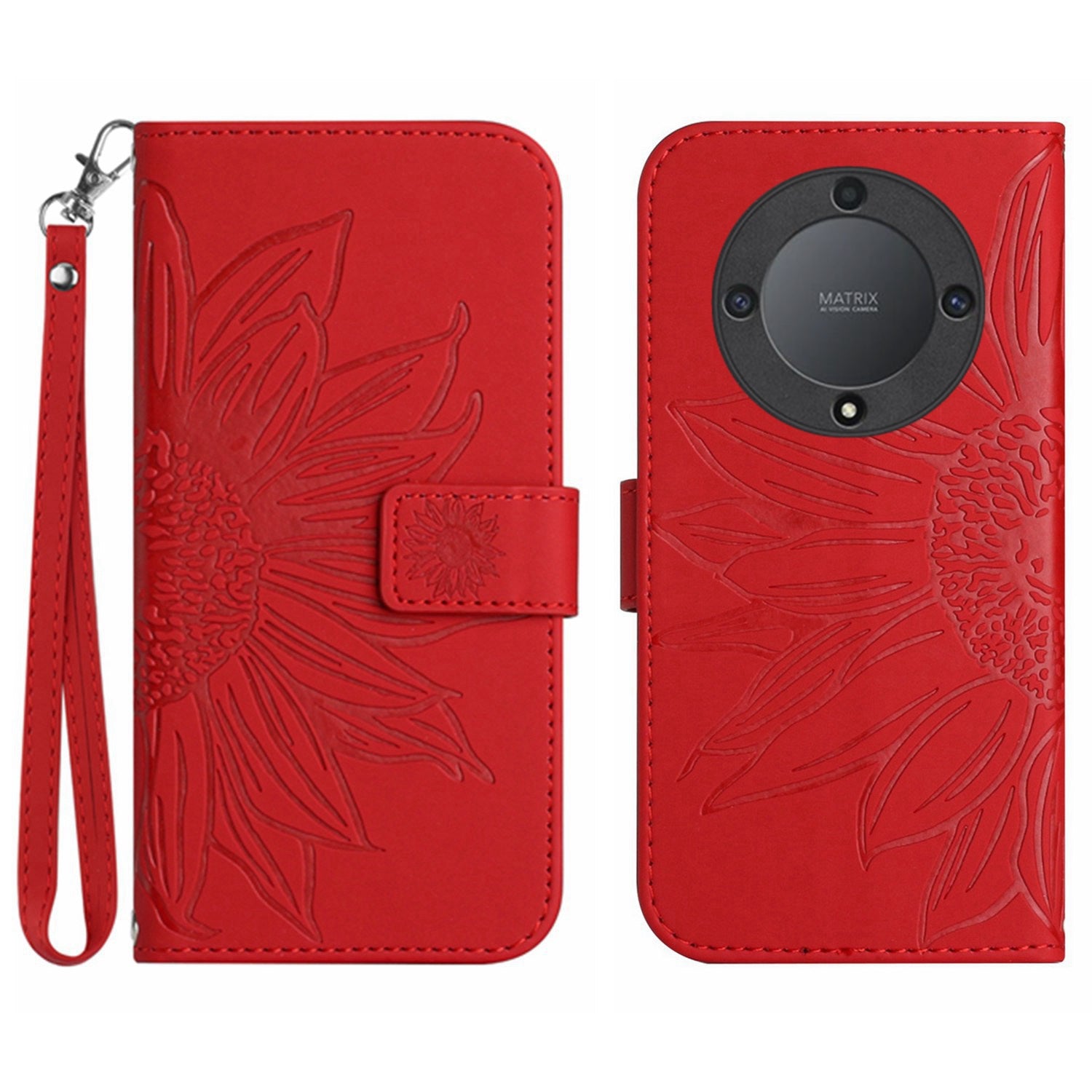 For Honor Magic5 Lite 5G / X9a 5G HT04 Leather Phone Case Sunflower Imprinted Stand Wallet Cell Phone Cover