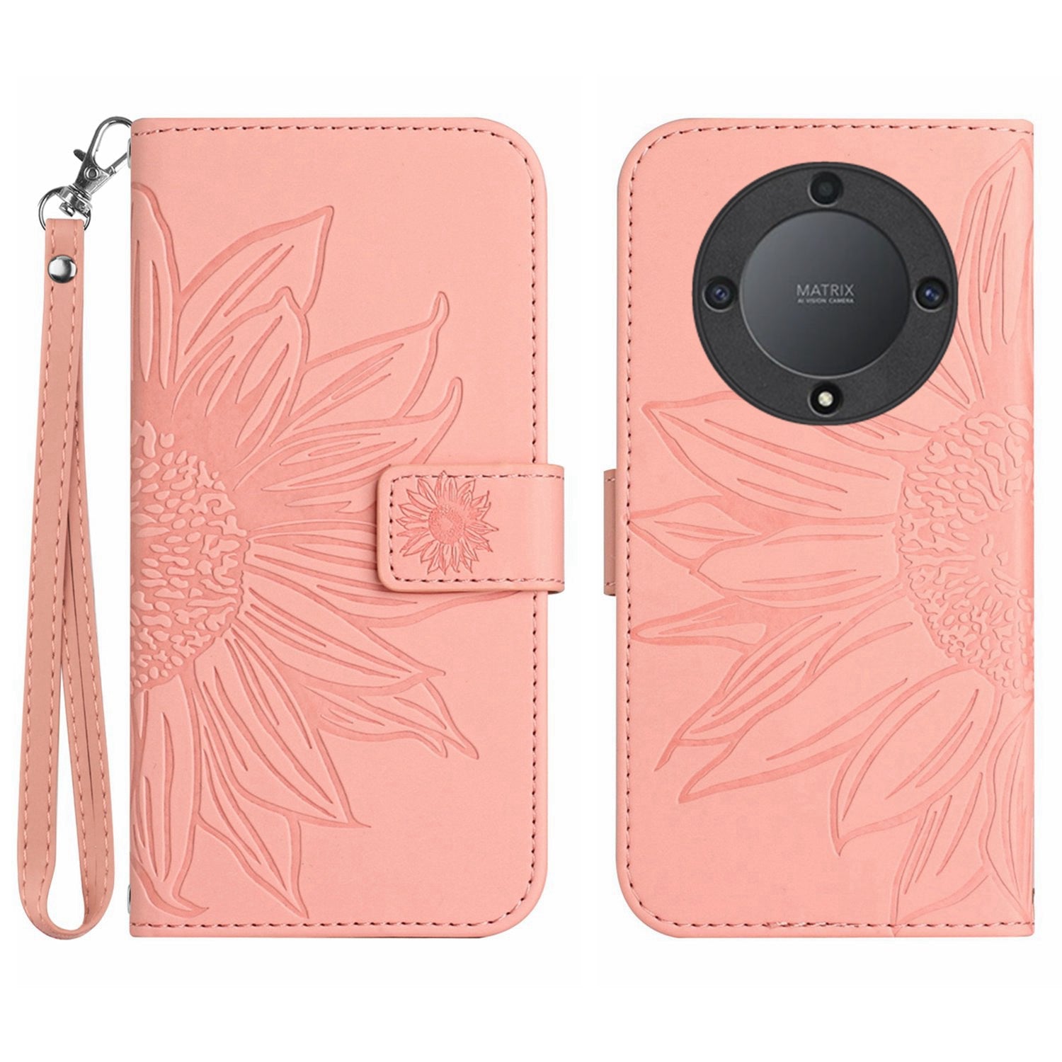 For Honor Magic5 Lite 5G / X9a 5G HT04 Leather Phone Case Sunflower Imprinted Stand Wallet Cell Phone Cover