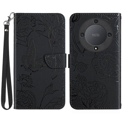 HT03 For Honor Magic5 Lite 5G / X9a 5G Wallet Phone Case Imprinted Leather Phone Stand Cover with Handy Strap