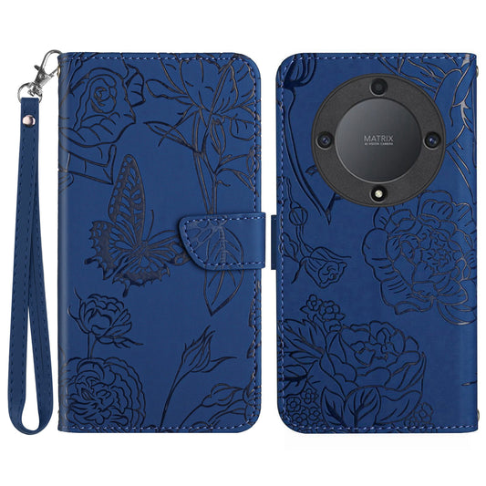 HT03 For Honor Magic5 Lite 5G / X9a 5G Wallet Phone Case Imprinted Leather Phone Stand Cover with Handy Strap