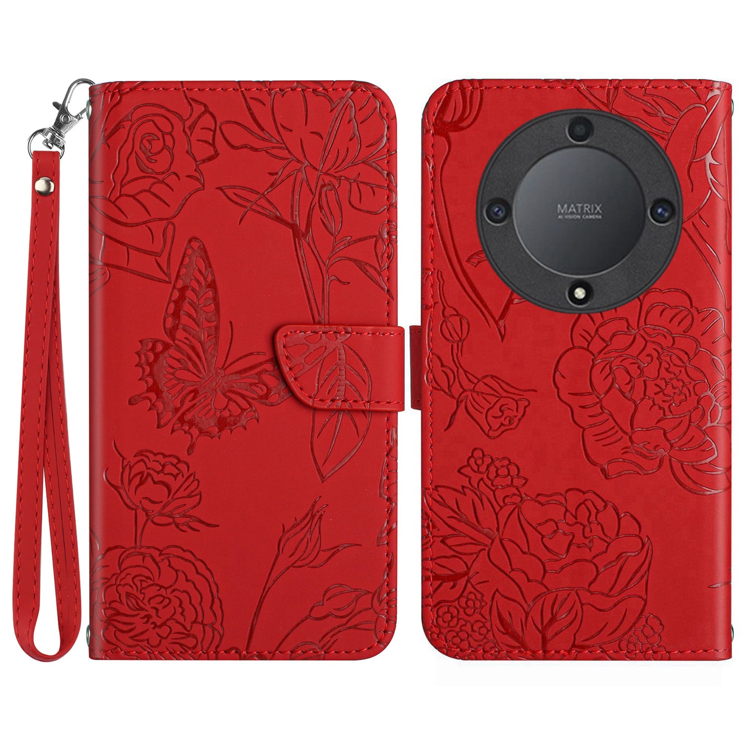 HT03 For Honor Magic5 Lite 5G / X9a 5G Wallet Phone Case Imprinted Leather Phone Stand Cover with Handy Strap