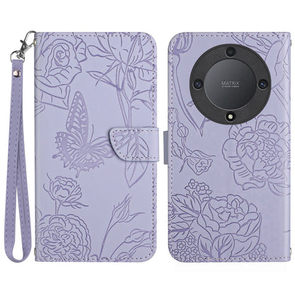 HT03 For Honor Magic5 Lite 5G / X9a 5G Wallet Phone Case Imprinted Leather Phone Stand Cover with Handy Strap