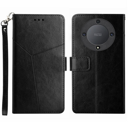 HT01 For Honor Magic5 Lite 5G / X9a 5G Phone Leather Case Imprinted Y-shaped Line Stand Phone Wallet Cover