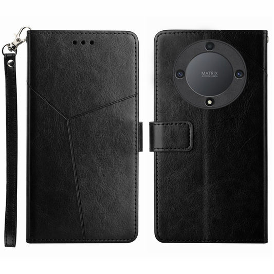 HT01 For Honor Magic5 Lite 5G / X9a 5G Phone Leather Case Imprinted Y-shaped Line Stand Phone Wallet Cover