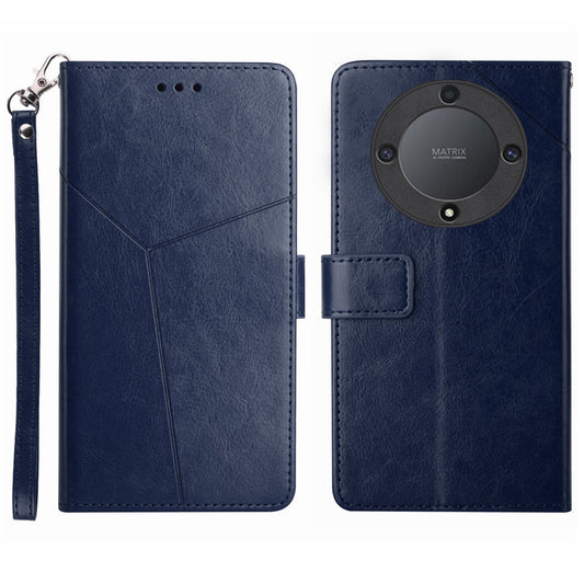 HT01 For Honor Magic5 Lite 5G / X9a 5G Phone Leather Case Imprinted Y-shaped Line Stand Phone Wallet Cover