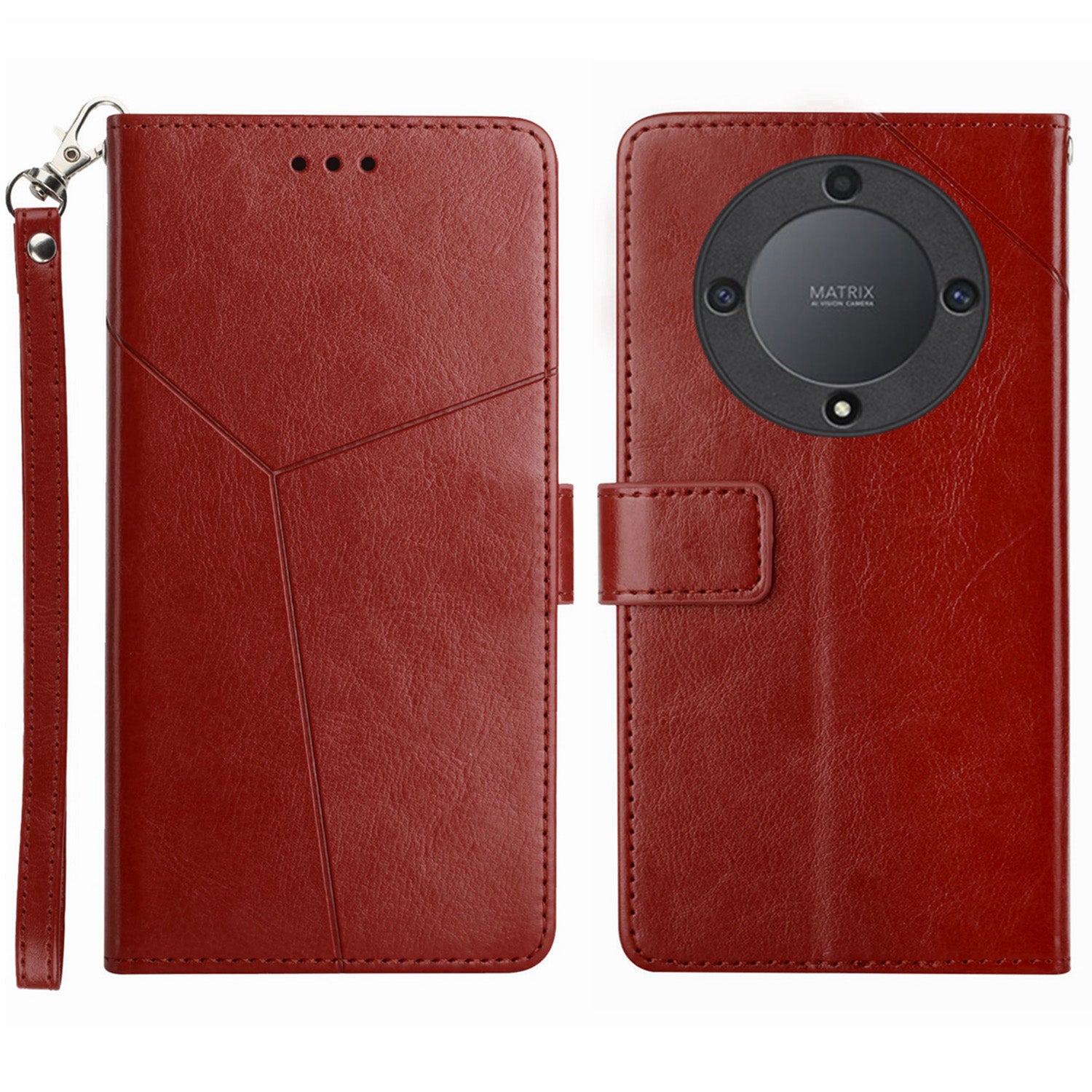 HT01 For Honor Magic5 Lite 5G / X9a 5G Phone Leather Case Imprinted Y-shaped Line Stand Phone Wallet Cover