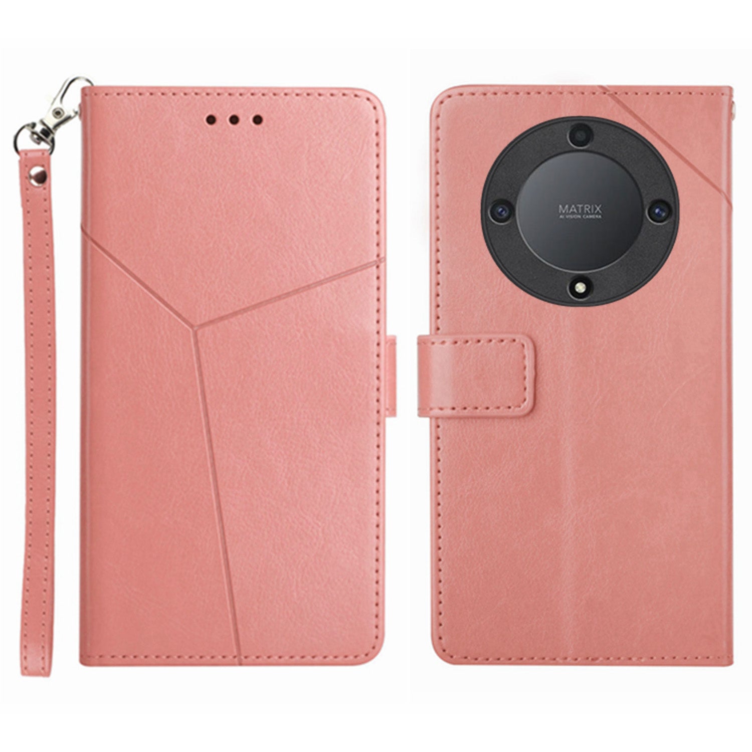 HT01 For Honor Magic5 Lite 5G / X9a 5G Phone Leather Case Imprinted Y-shaped Line Stand Phone Wallet Cover