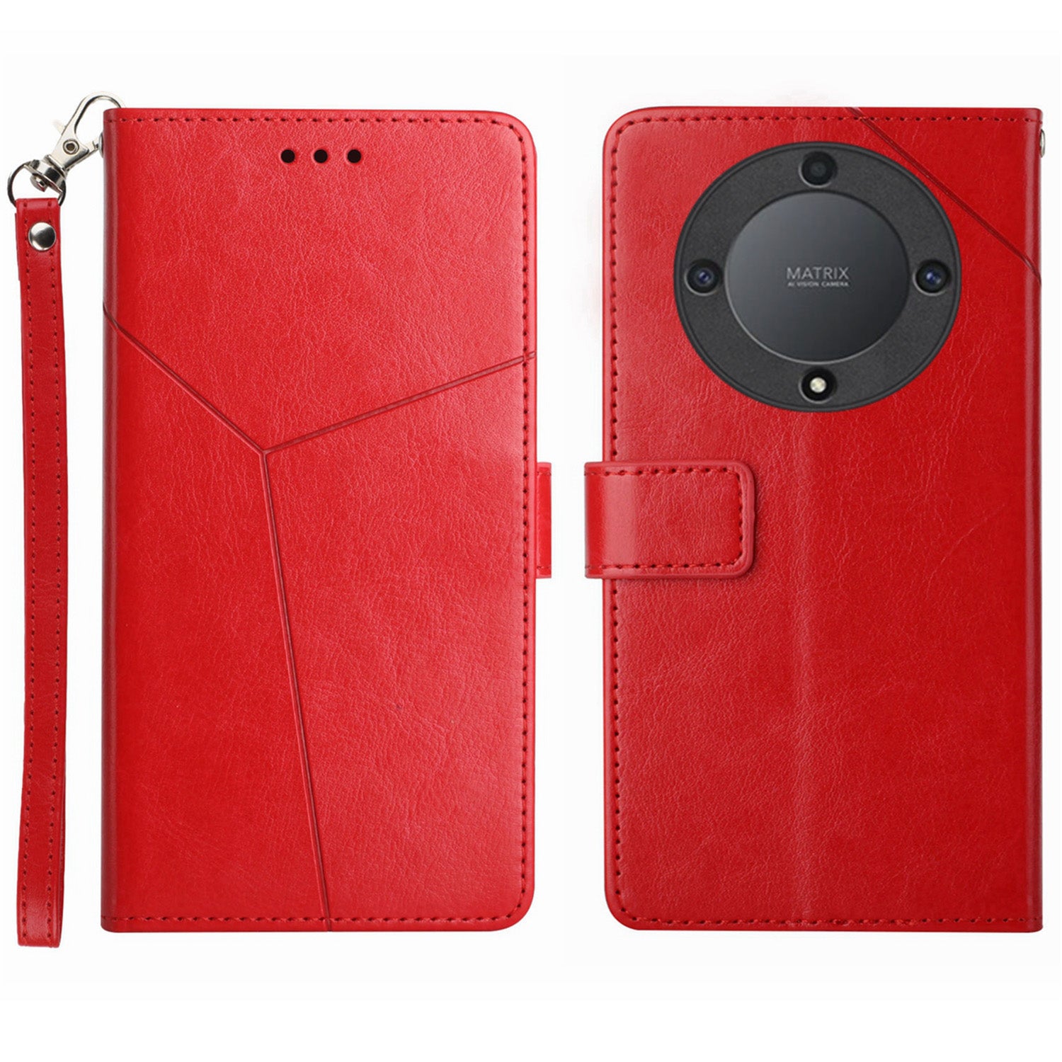 HT01 For Honor Magic5 Lite 5G / X9a 5G Phone Leather Case Imprinted Y-shaped Line Stand Phone Wallet Cover
