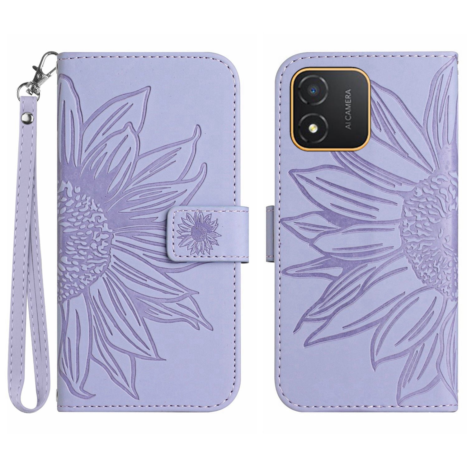 For Honor X5 4G HT04 Phone Wallet Case Sunflower Imprinted Leather Stand Phone Cover