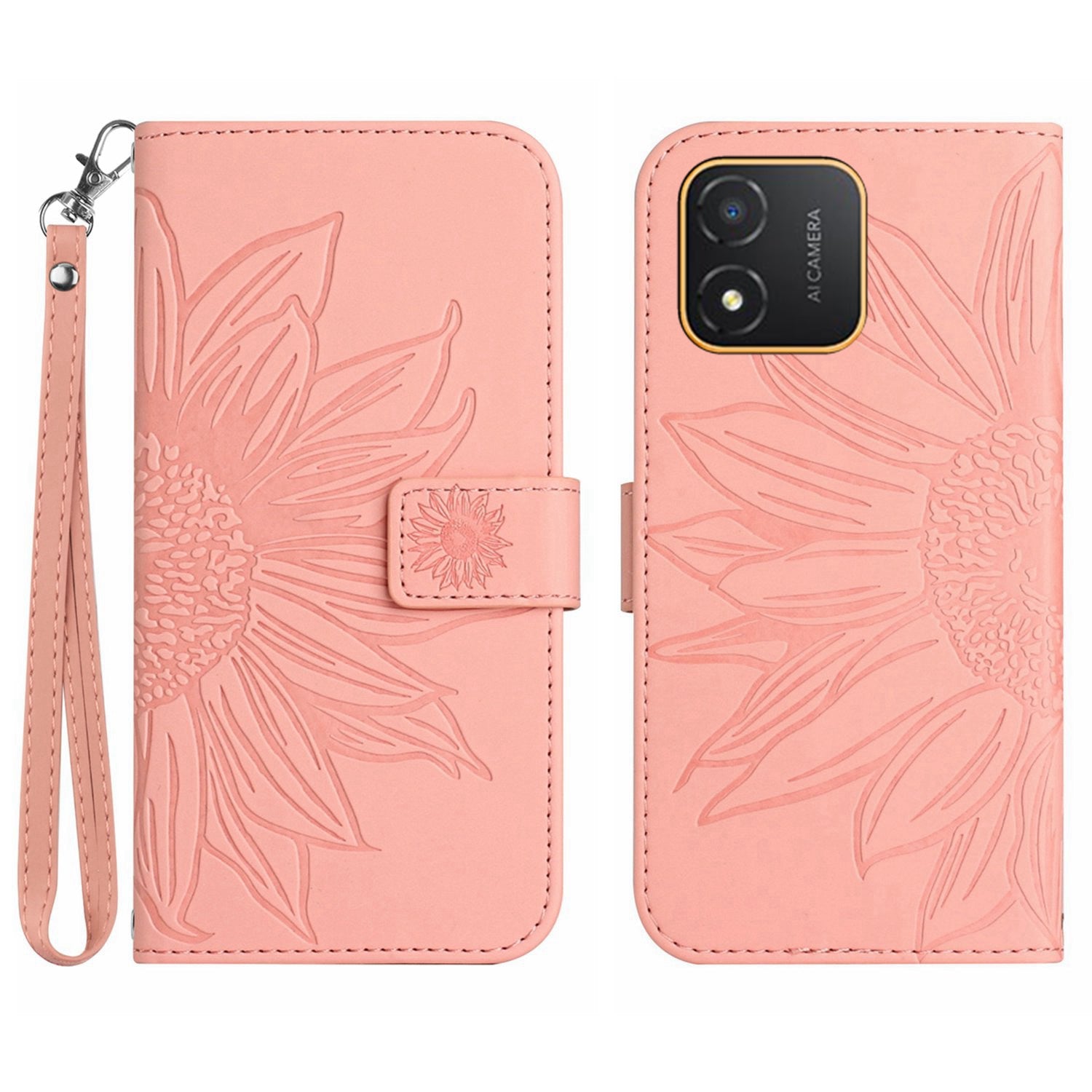 For Honor X5 4G HT04 Phone Wallet Case Sunflower Imprinted Leather Stand Phone Cover