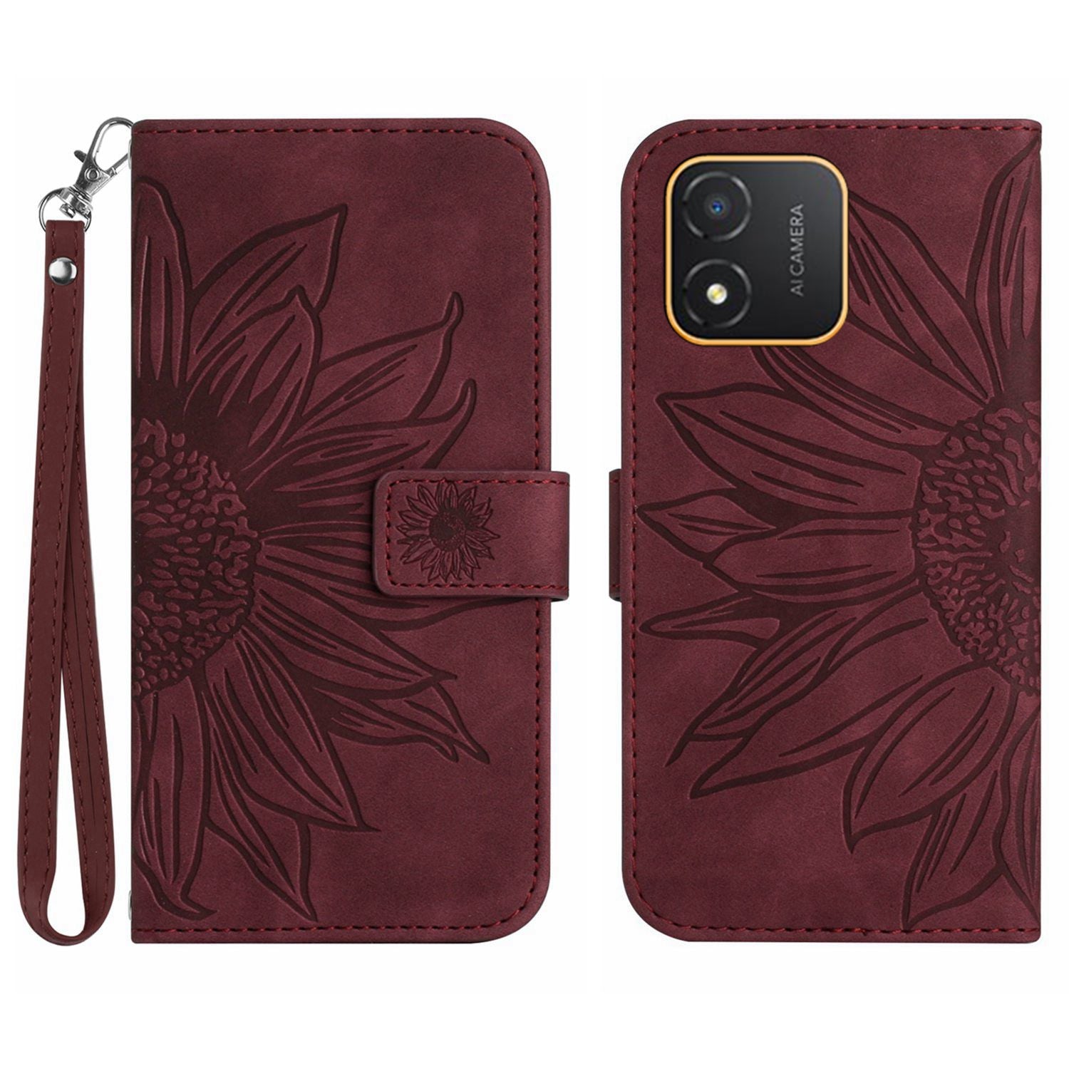 For Honor X5 4G HT04 Phone Wallet Case Sunflower Imprinted Leather Stand Phone Cover