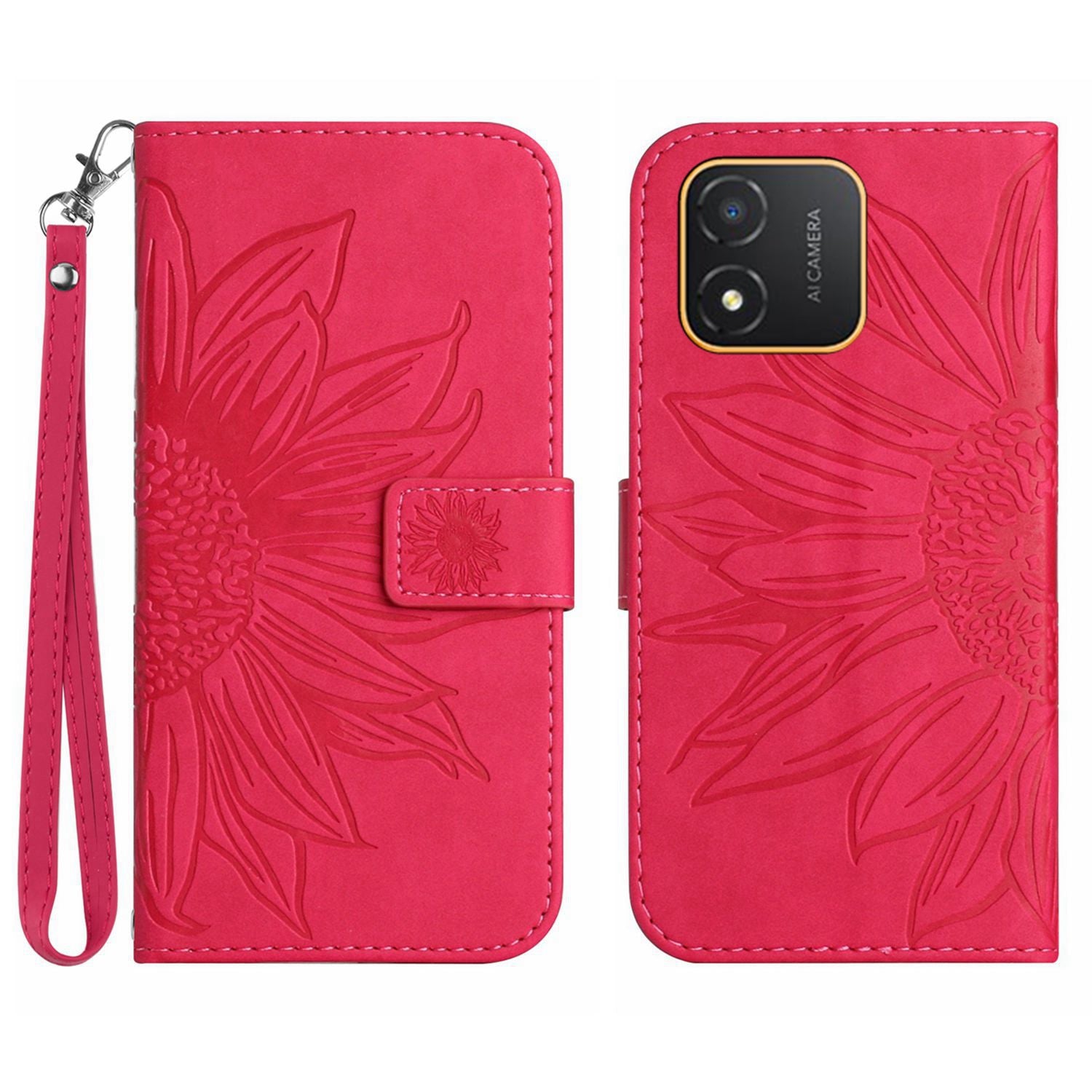 For Honor X5 4G HT04 Phone Wallet Case Sunflower Imprinted Leather Stand Phone Cover