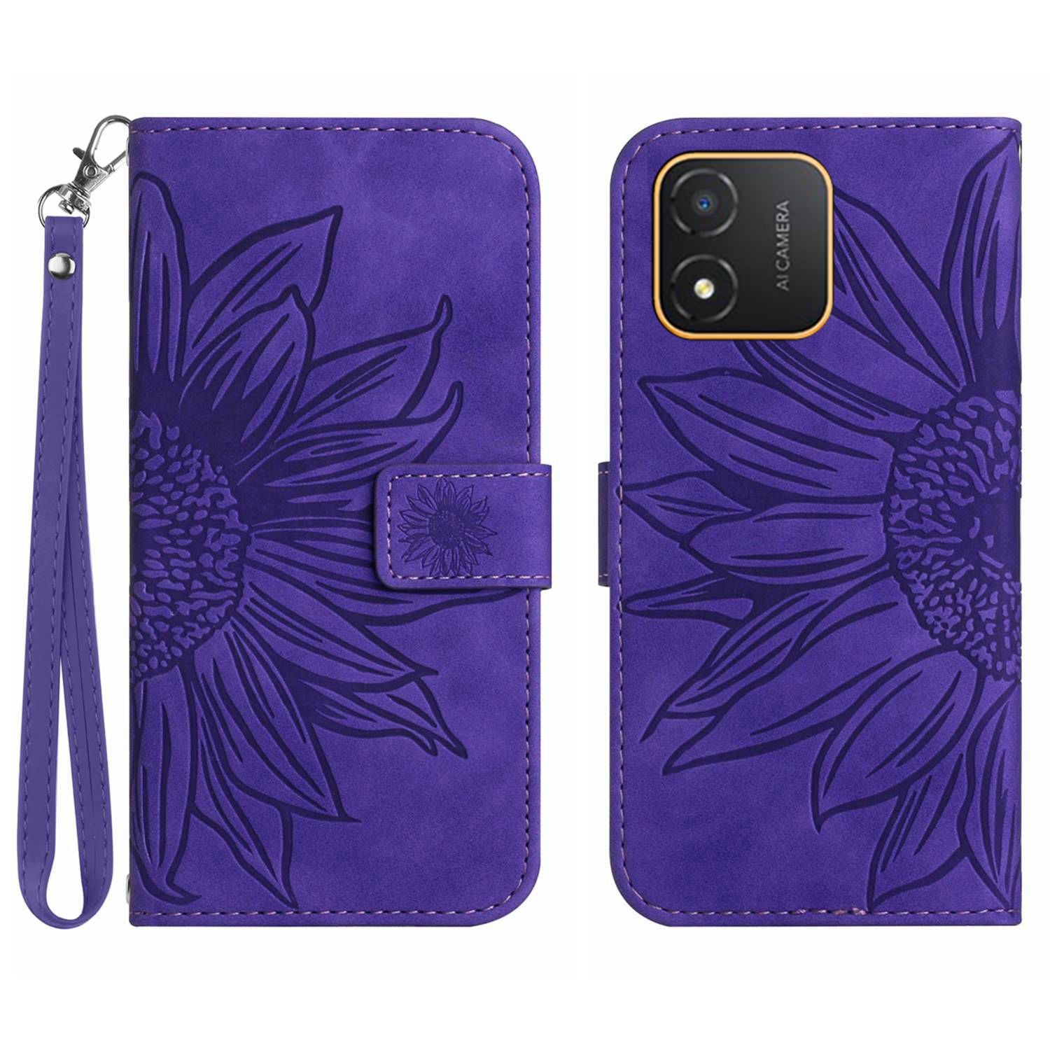 For Honor X5 4G HT04 Phone Wallet Case Sunflower Imprinted Leather Stand Phone Cover