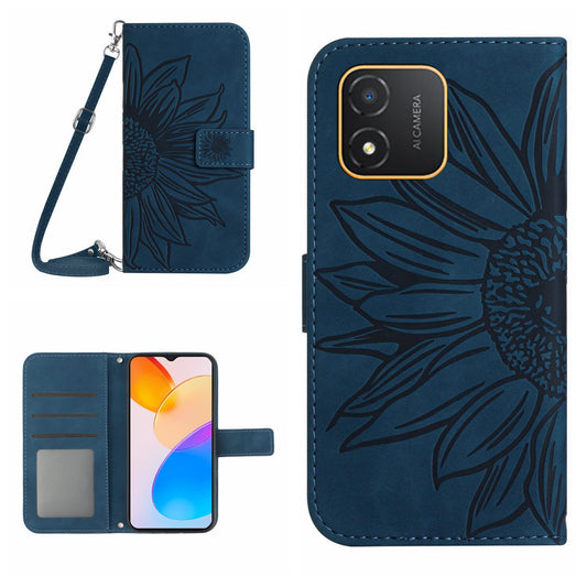 For Honor X5 4G HT04 Sunflower Pattern PU Leather Cover Stand Wallet Phone Case with Shoulder Strap