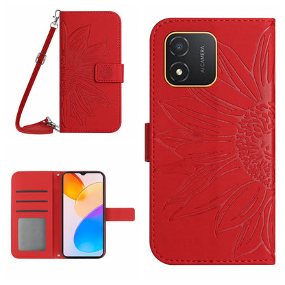 For Honor X5 4G HT04 Sunflower Pattern PU Leather Cover Stand Wallet Phone Case with Shoulder Strap