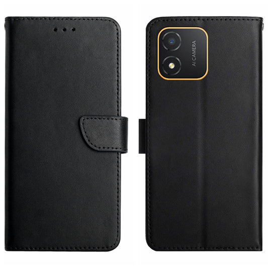 HT02 Genuine Leather Phone Case for Honor X5 4G , Folding Stand Wallet Flip Cover