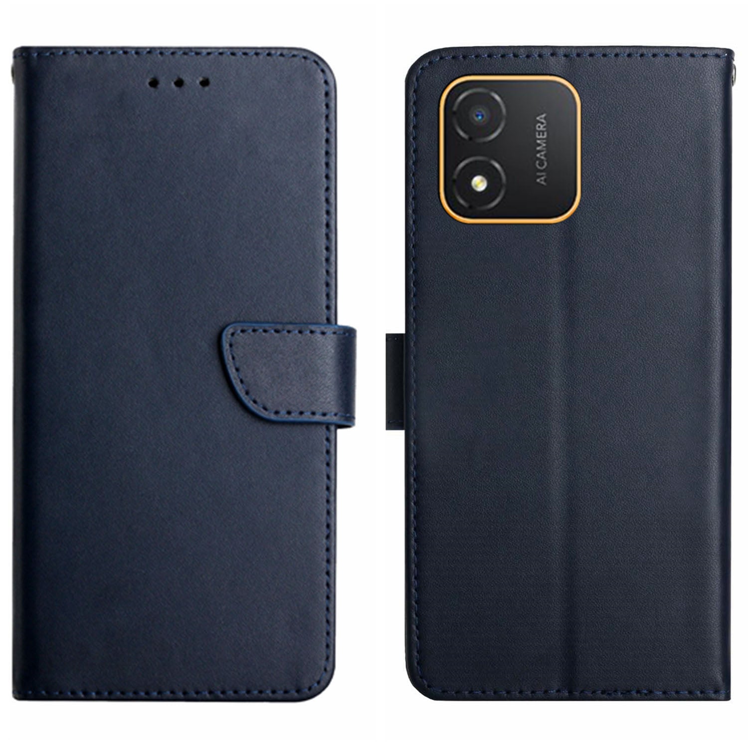 HT02 Genuine Leather Phone Case for Honor X5 4G , Folding Stand Wallet Flip Cover