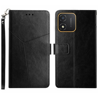 HT01 PU Leather Phone Case for Honor X5 4G , Y-shaped Line Imprinted Flip Stand Wallet Cover