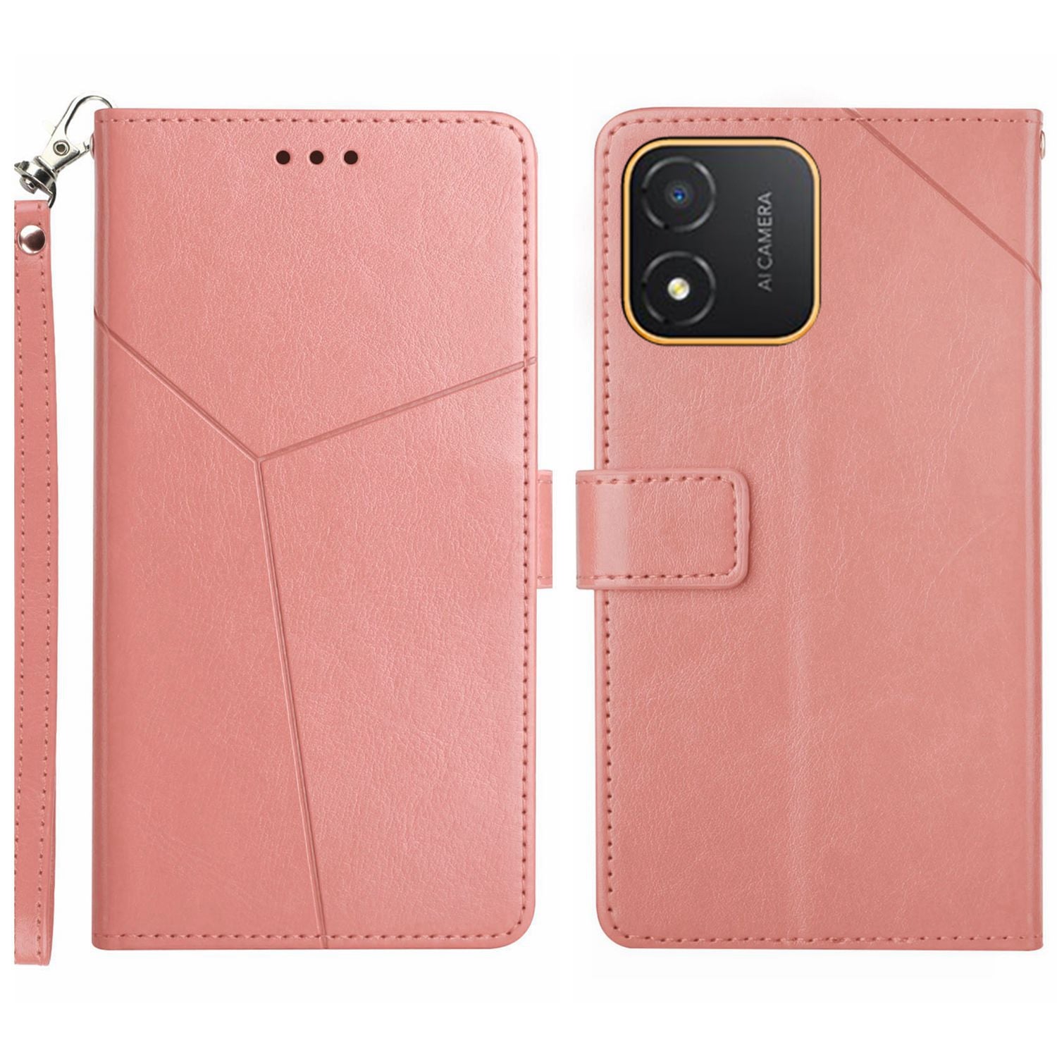 HT01 PU Leather Phone Case for Honor X5 4G , Y-shaped Line Imprinted Flip Stand Wallet Cover