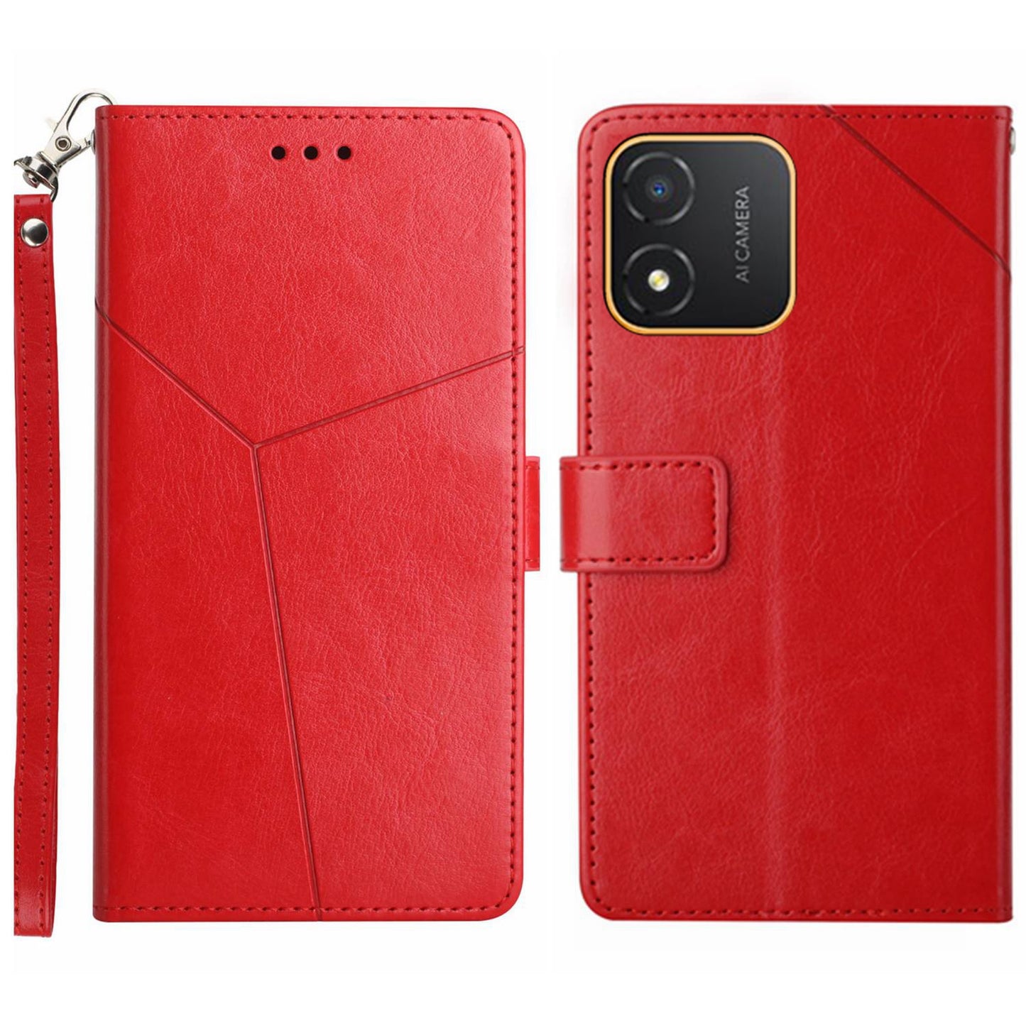 HT01 PU Leather Phone Case for Honor X5 4G , Y-shaped Line Imprinted Flip Stand Wallet Cover