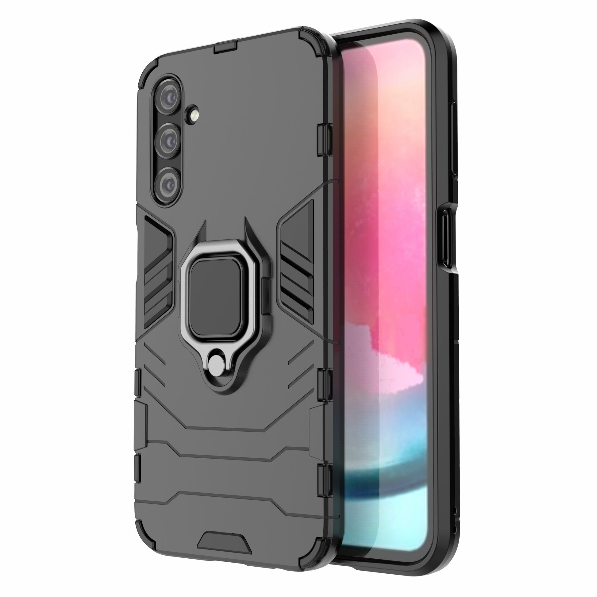 Phone Case for Samsung Galaxy A24 4G , Ring Holder Kickstand Shockproof Cover TPU+PC Shell