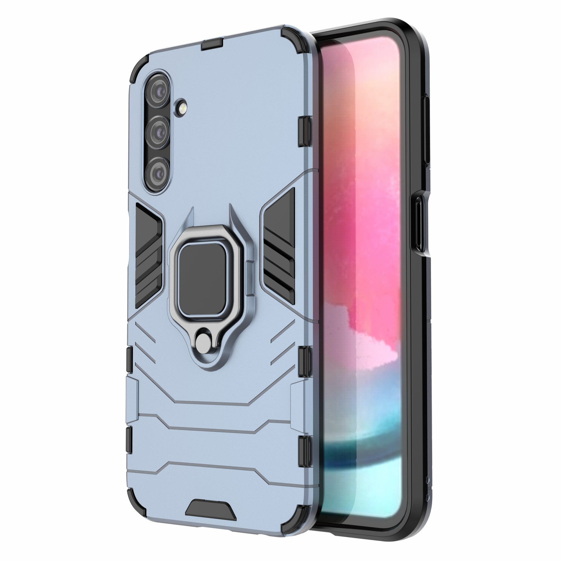 Phone Case for Samsung Galaxy A24 4G , Ring Holder Kickstand Shockproof Cover TPU+PC Shell