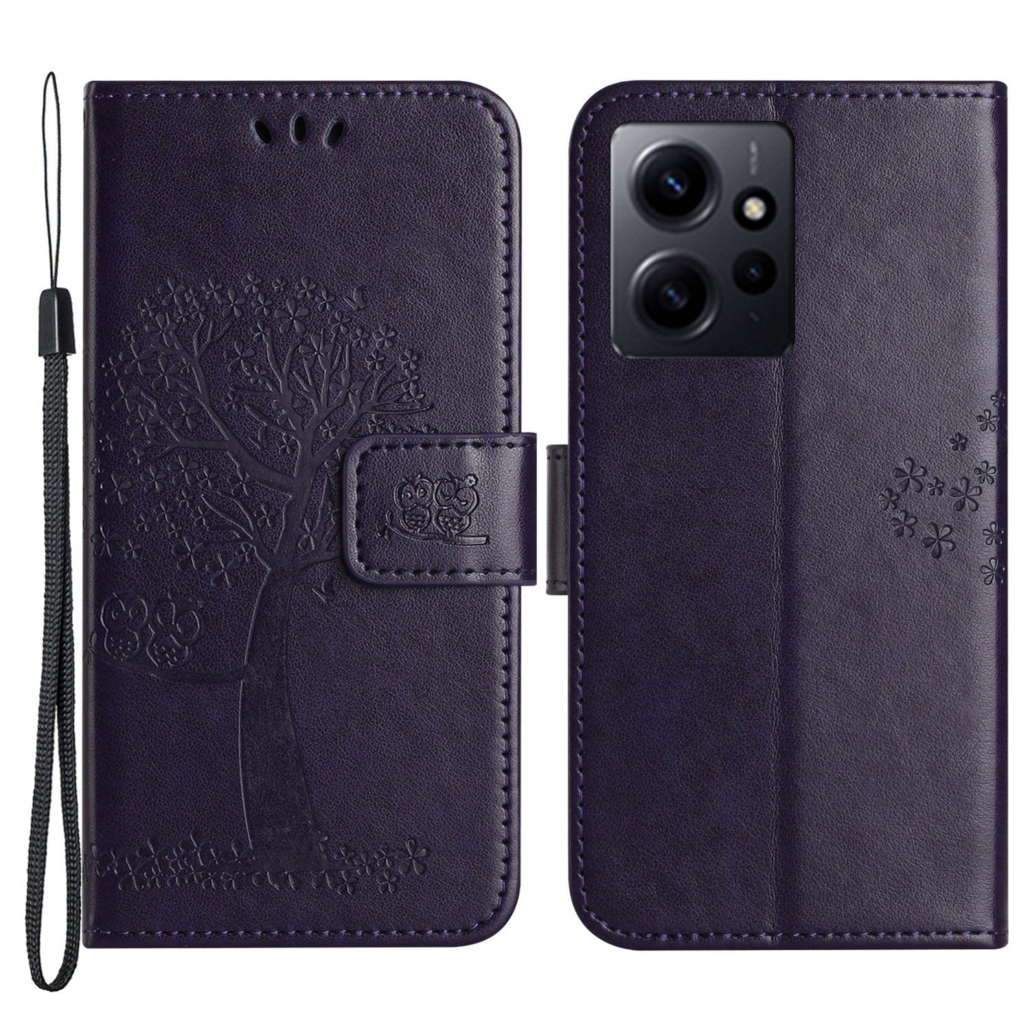 For Xiaomi Redmi Note 12 4G Owl Tree Imprinted Pattern Phone Wallet Case PU Leather Stand Phone Cover