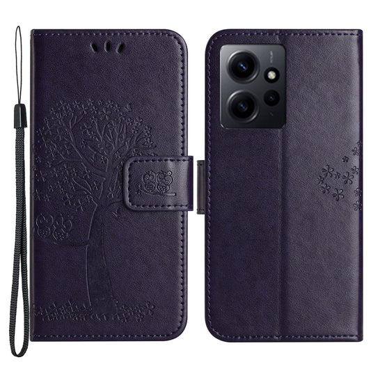 For Xiaomi Redmi Note 12 4G Owl Tree Imprinted Pattern Phone Wallet Case PU Leather Stand Phone Cover