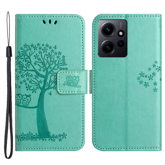 For Xiaomi Redmi Note 12 4G Owl Tree Imprinted Pattern Phone Wallet Case PU Leather Stand Phone Cover