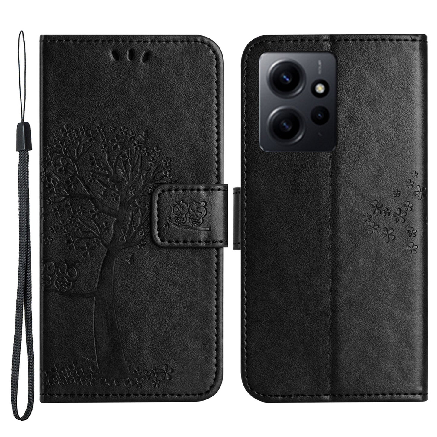 For Xiaomi Redmi Note 12 4G Owl Tree Imprinted Pattern Phone Wallet Case PU Leather Stand Phone Cover