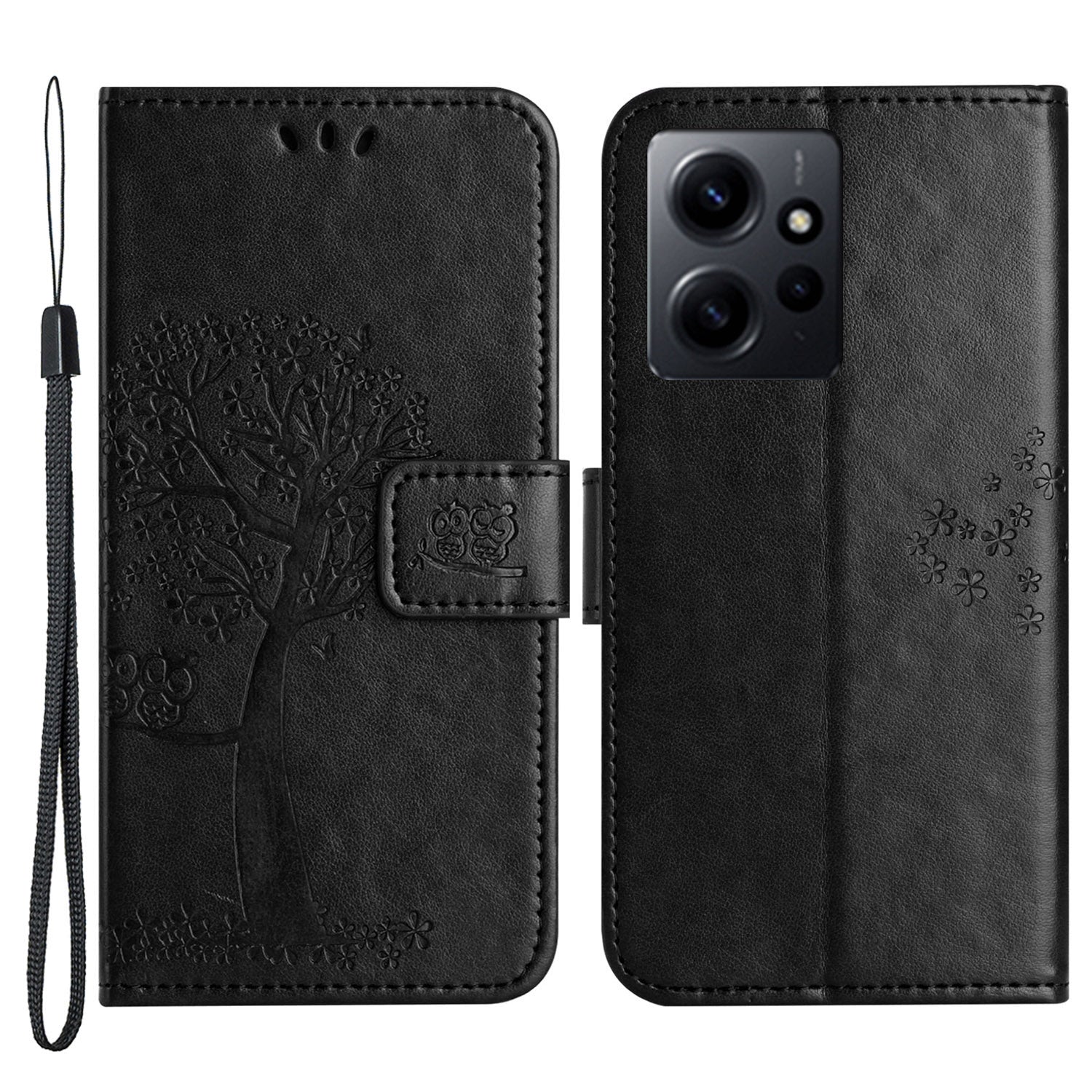 For Xiaomi Redmi Note 12 4G Owl Tree Imprinted Pattern Phone Wallet Case PU Leather Stand Phone Cover