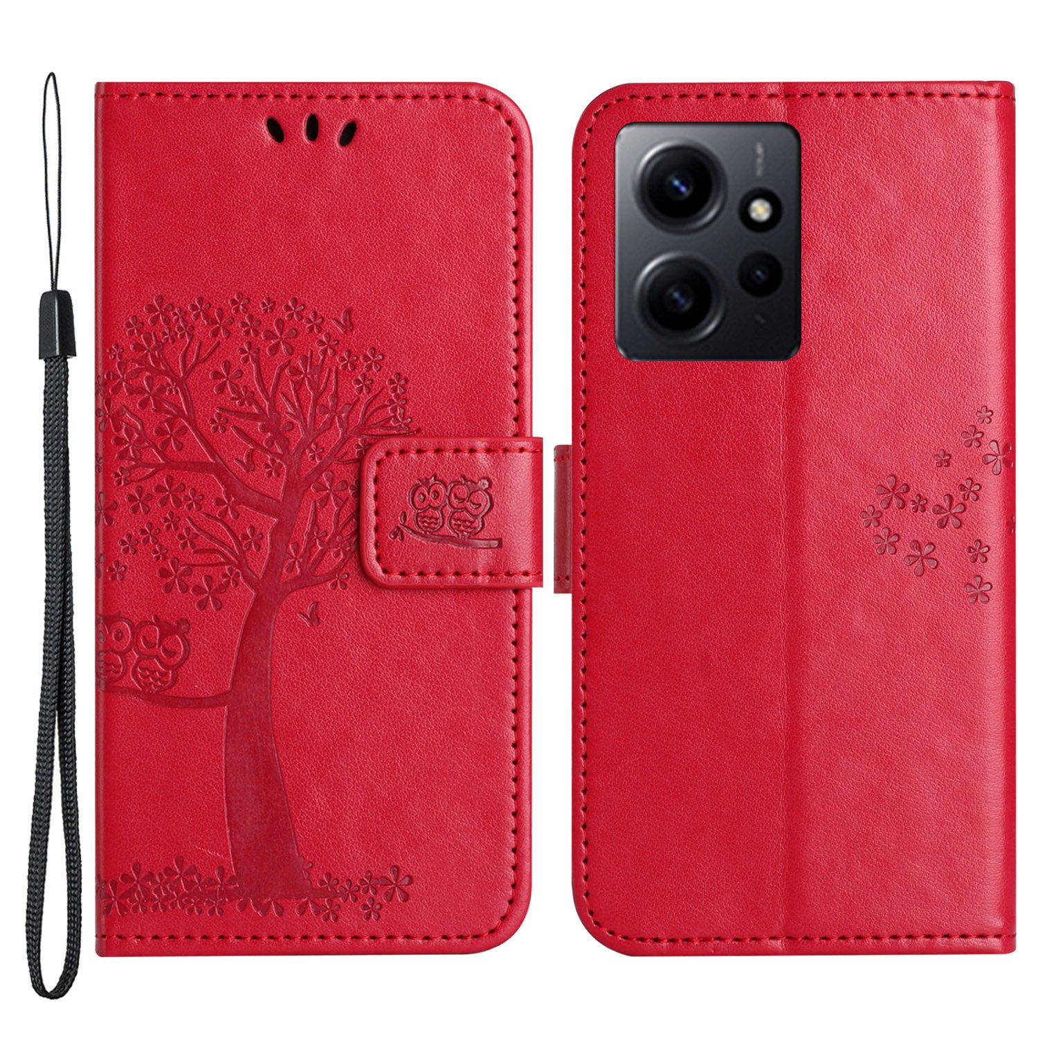 For Xiaomi Redmi Note 12 4G Owl Tree Imprinted Pattern Phone Wallet Case PU Leather Stand Phone Cover