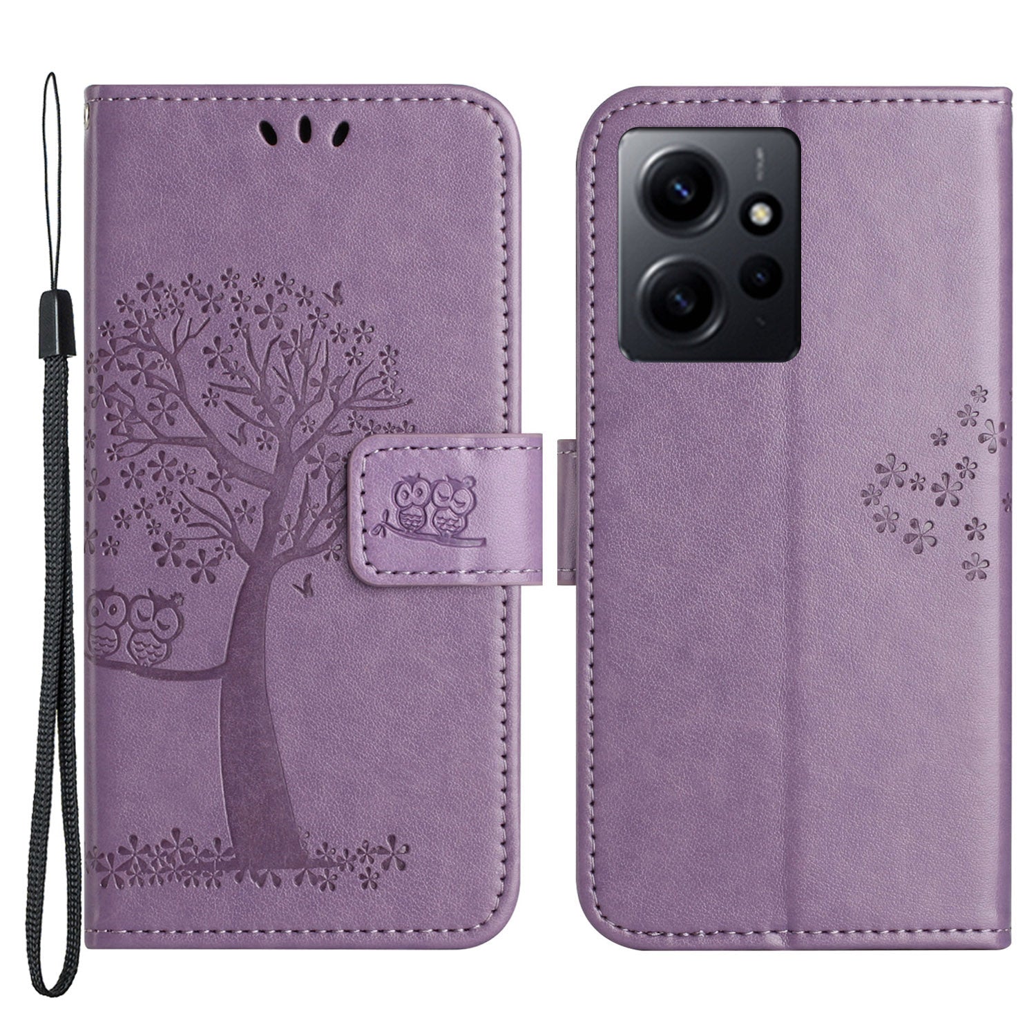 For Xiaomi Redmi Note 12 4G Owl Tree Imprinted Pattern Phone Wallet Case PU Leather Stand Phone Cover