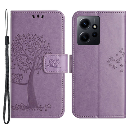 For Xiaomi Redmi Note 12 4G Owl Tree Imprinted Pattern Phone Wallet Case PU Leather Stand Phone Cover