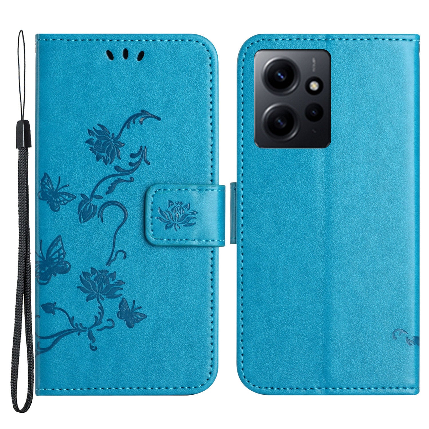 For Xiaomi Redmi Note 12 4G Leather Phone Case Imprinted Butterfly Flower Magnetic Holder Flip Stand Wallet Cover