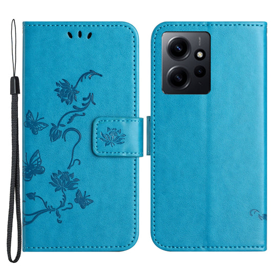 For Xiaomi Redmi Note 12 4G Leather Phone Case Imprinted Butterfly Flower Magnetic Holder Flip Stand Wallet Cover