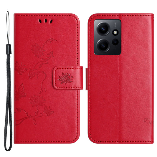 For Xiaomi Redmi Note 12 4G Leather Phone Case Imprinted Butterfly Flower Magnetic Holder Flip Stand Wallet Cover