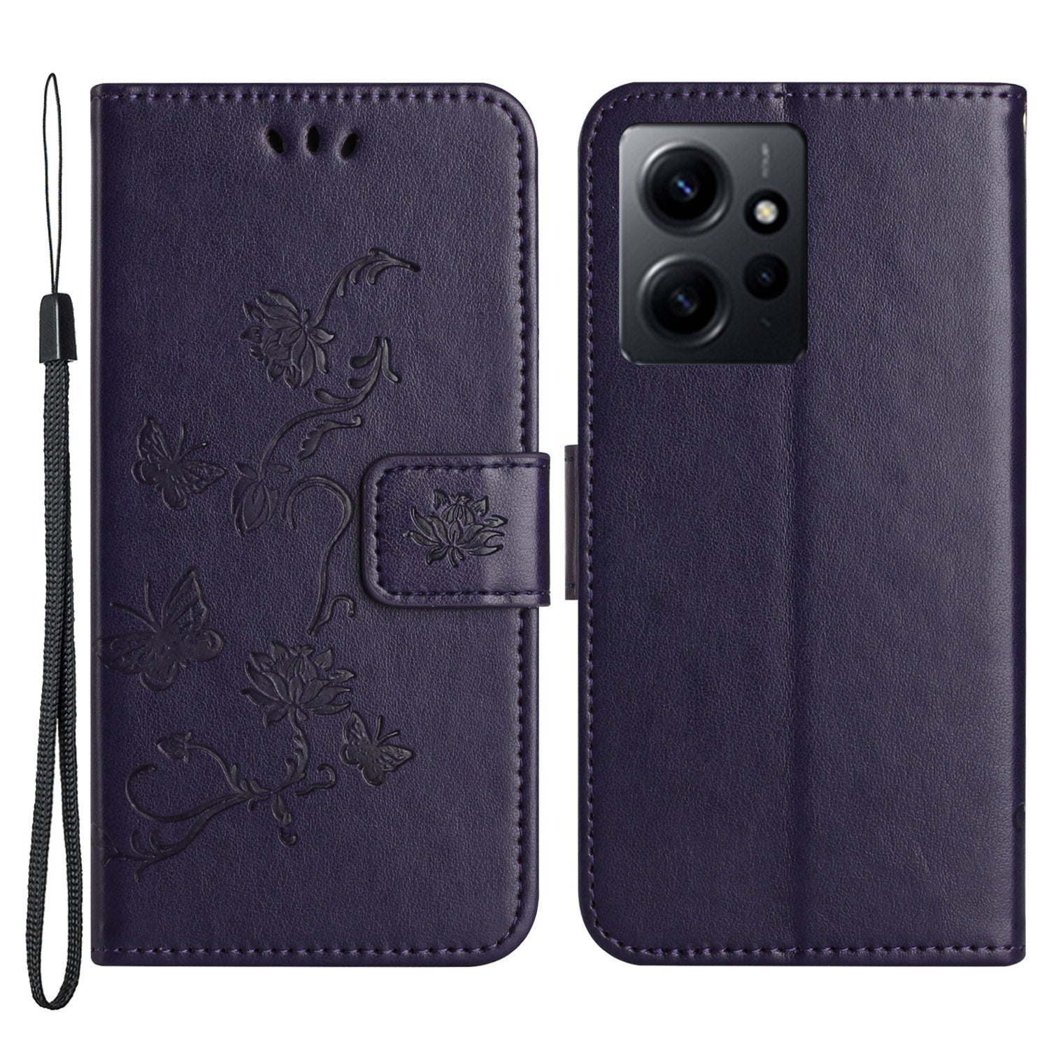 For Xiaomi Redmi Note 12 4G Leather Phone Case Imprinted Butterfly Flower Magnetic Holder Flip Stand Wallet Cover