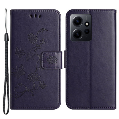 For Xiaomi Redmi Note 12 4G Leather Phone Case Imprinted Butterfly Flower Magnetic Holder Flip Stand Wallet Cover