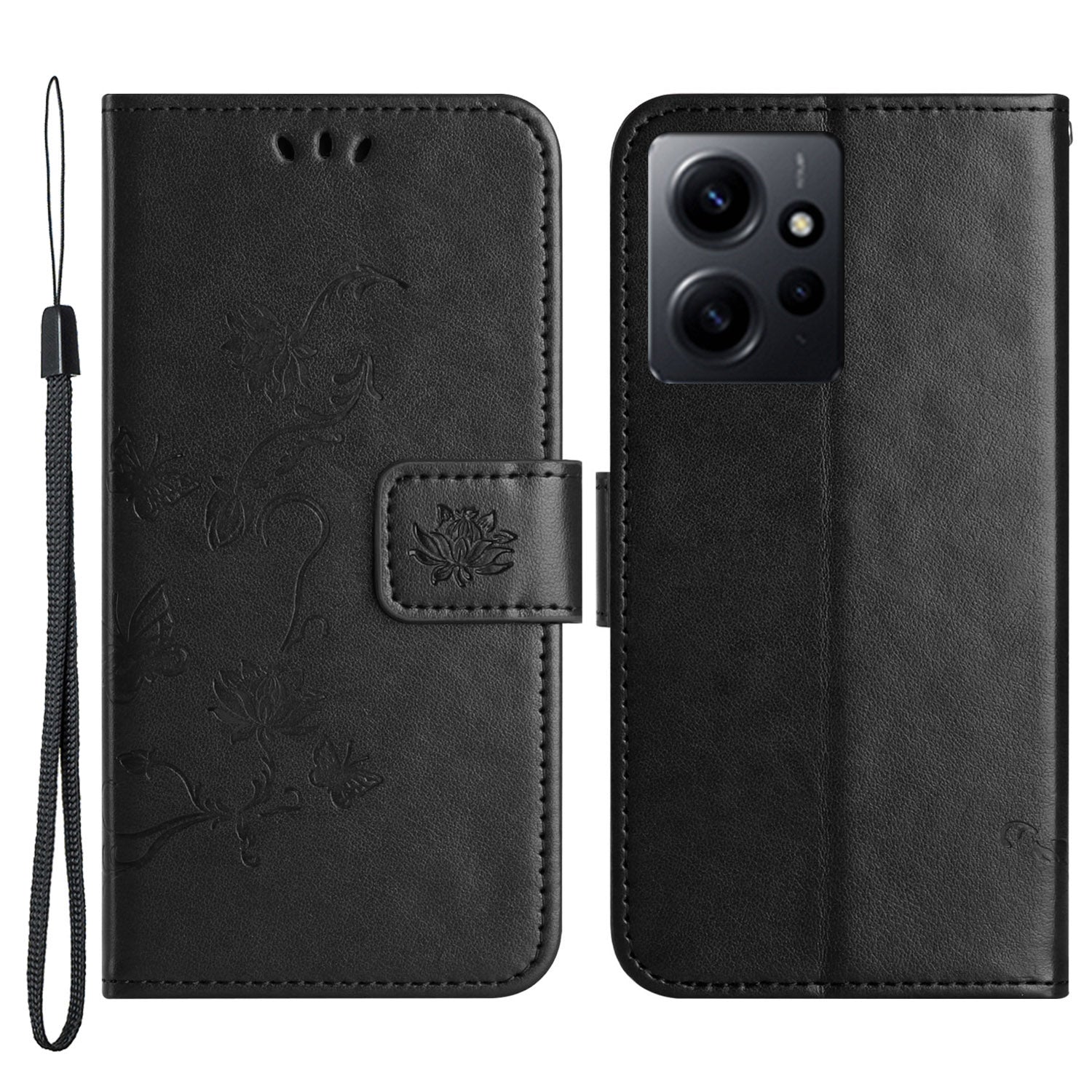 For Xiaomi Redmi Note 12 4G Leather Phone Case Imprinted Butterfly Flower Magnetic Holder Flip Stand Wallet Cover