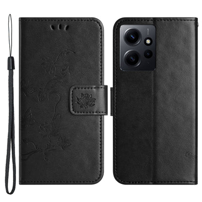 For Xiaomi Redmi Note 12 4G Leather Phone Case Imprinted Butterfly Flower Magnetic Holder Flip Stand Wallet Cover