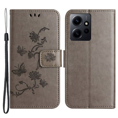 For Xiaomi Redmi Note 12 4G Leather Phone Case Imprinted Butterfly Flower Magnetic Holder Flip Stand Wallet Cover