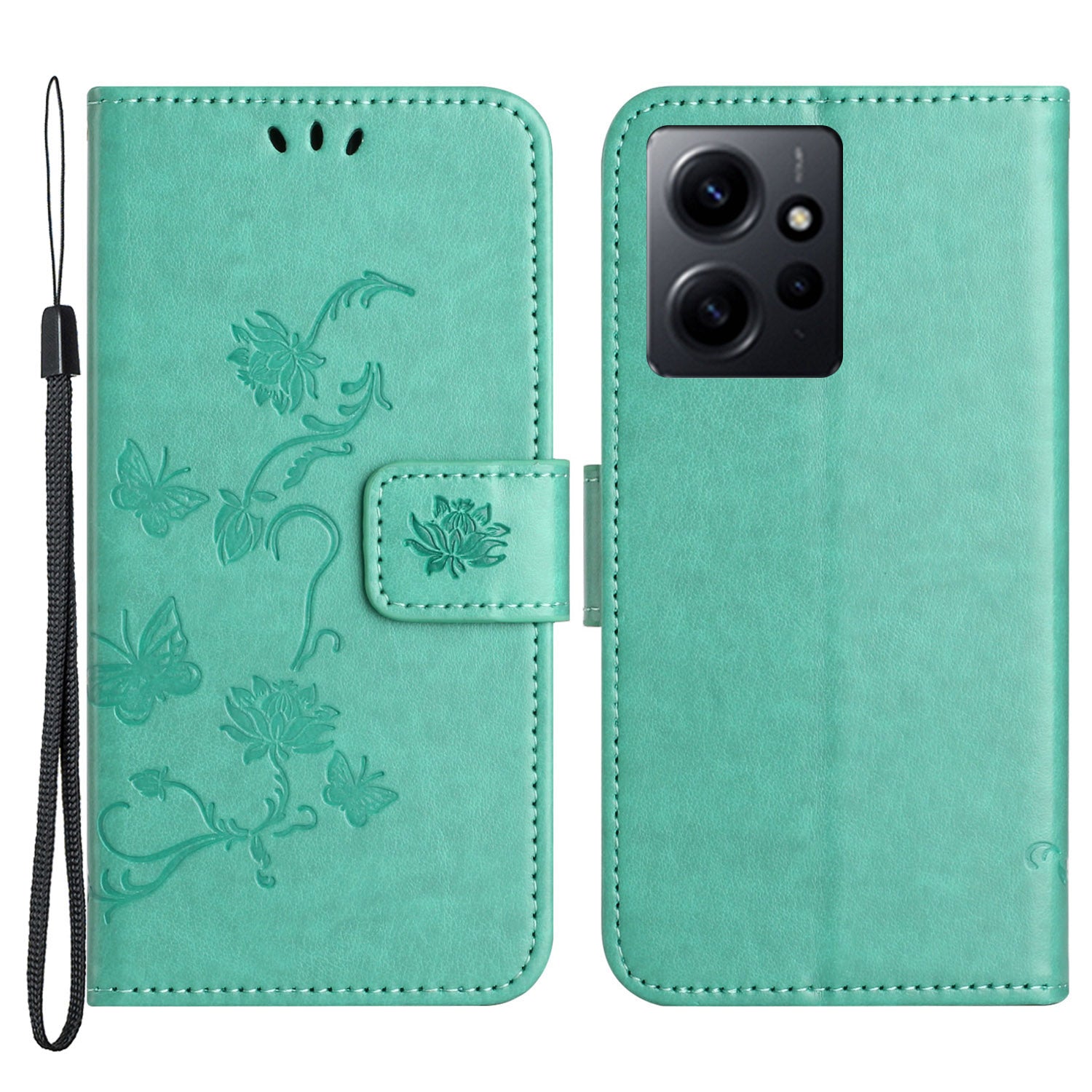 For Xiaomi Redmi Note 12 4G Leather Phone Case Imprinted Butterfly Flower Magnetic Holder Flip Stand Wallet Cover