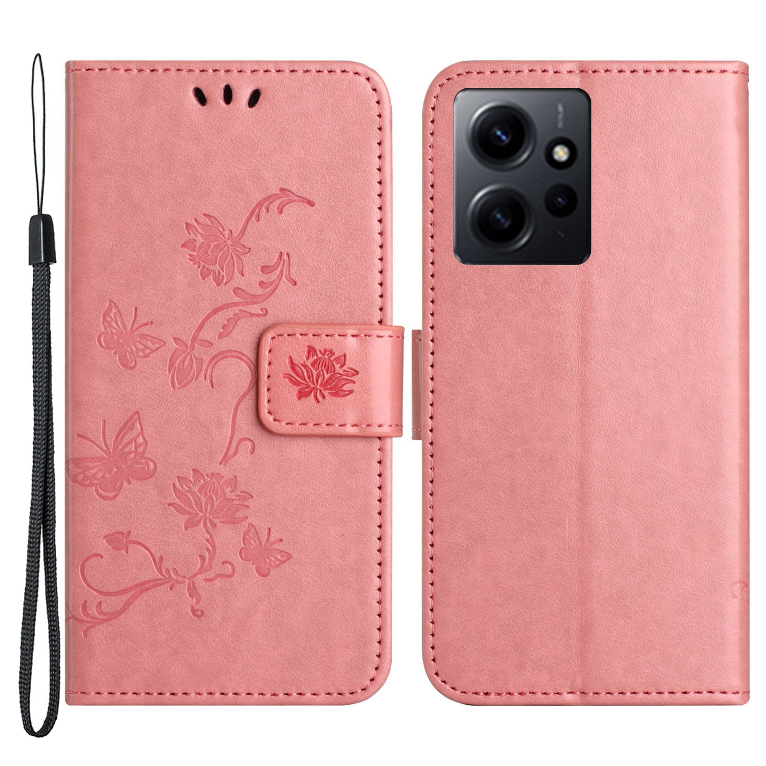 For Xiaomi Redmi Note 12 4G Leather Phone Case Imprinted Butterfly Flower Magnetic Holder Flip Stand Wallet Cover