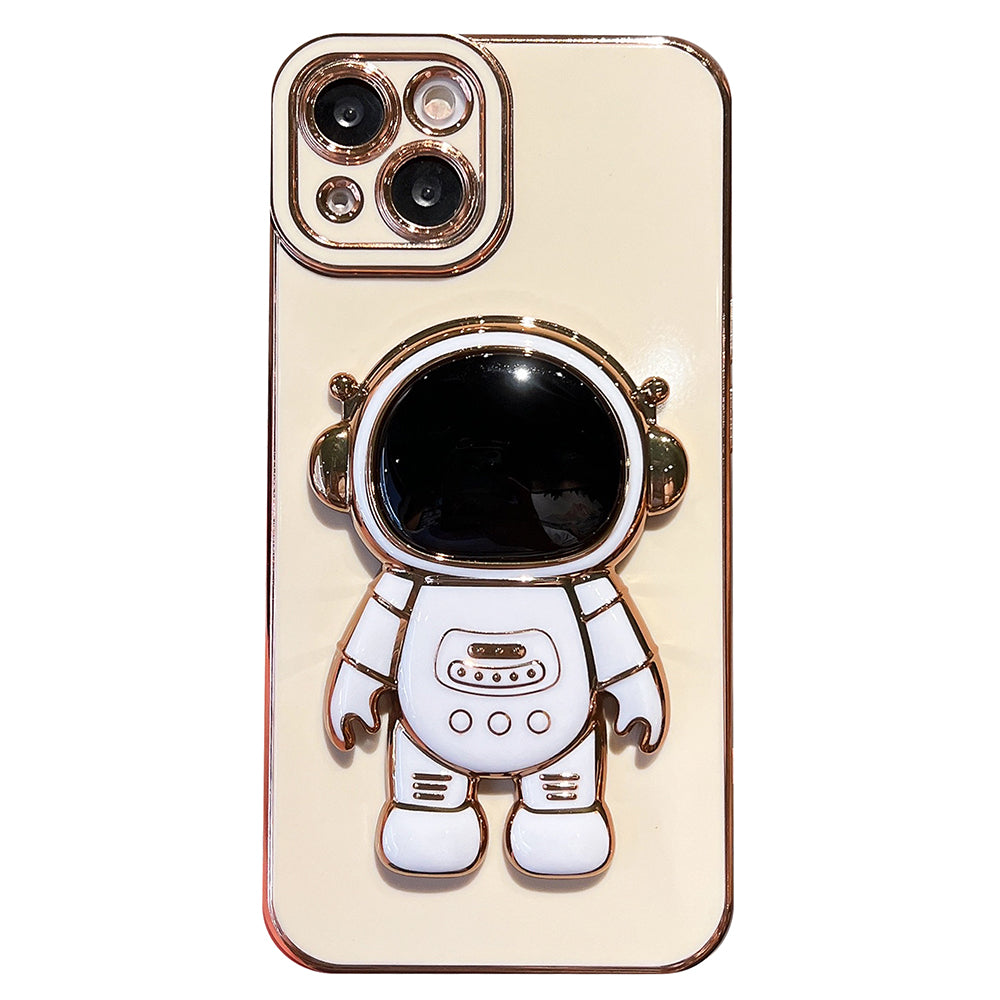 For iPhone 14 Plus TPU Phone Case Astronaut Kickstand Electroplating Love Heart Phone Cover