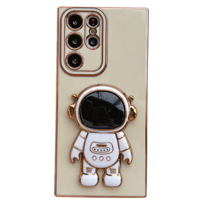 For Samsung Galaxy S23 Ultra Astronaut Kickstand Electroplating TPU Phone Case Anti-scratch Back Cover