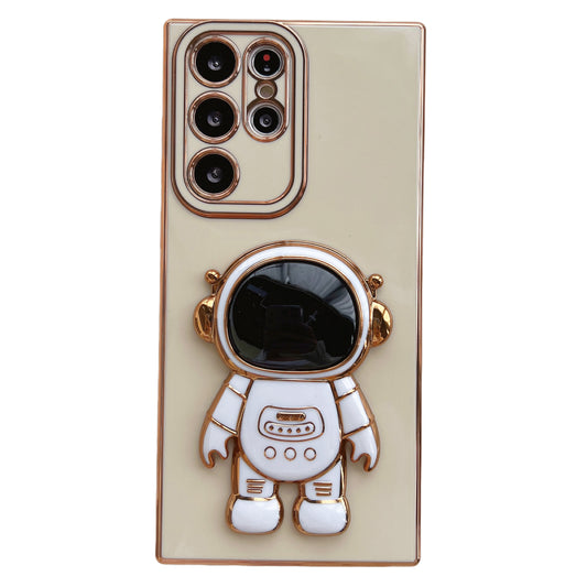 For Samsung Galaxy S23 Ultra Astronaut Kickstand Electroplating TPU Phone Case Anti-scratch Back Cover